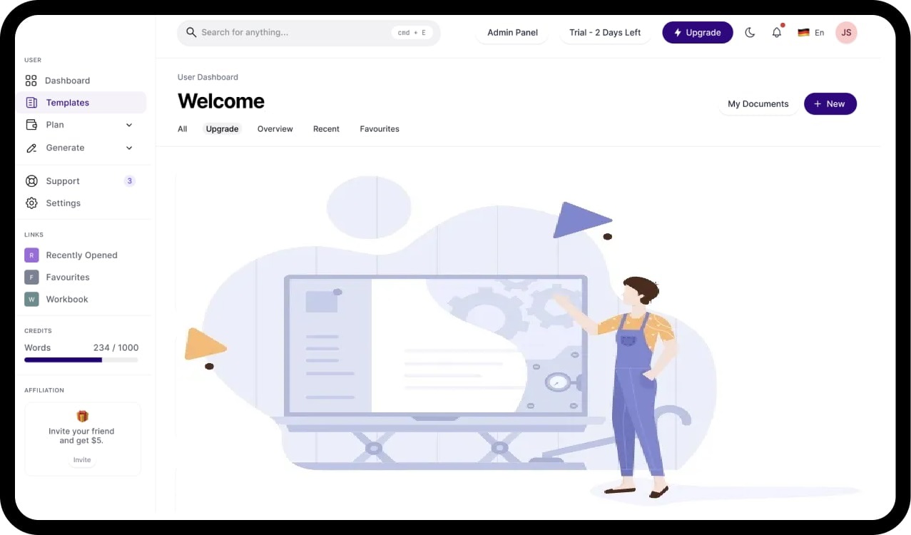 MagicAI Dashboard Mockup